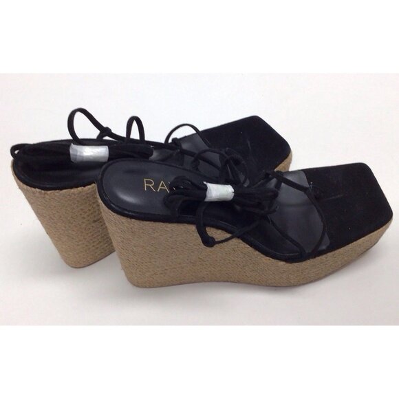 Raye Women's Black Platform Raffia Wedge Sandals MSRP $200 Size 10 NEW - Picture 1 of 13